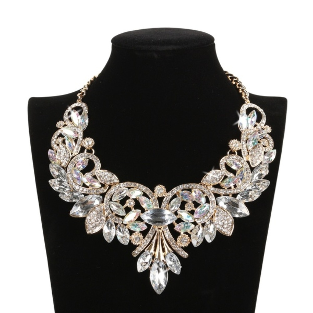 Crystal Flower Choker Big Statement Necklace